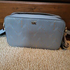 Michael Kors Light Blue Gold Embossed Crossbody